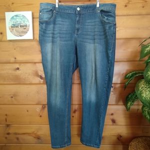 Lane Bryant 💜 Embroidered Skinny Bling Stonewash Whiskered Plus Sz Jeans 22 X30